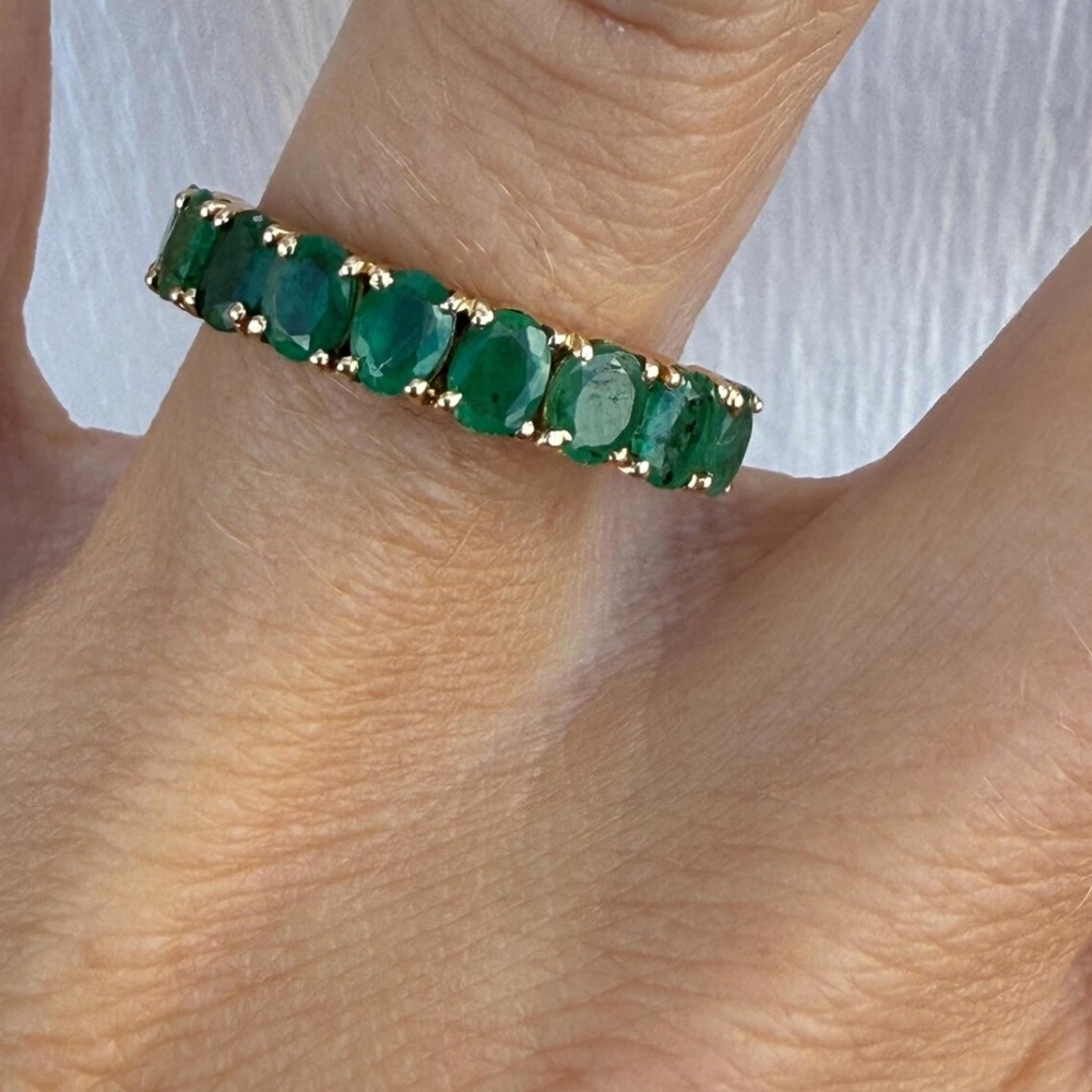 14K Yellow Gold Ring with Emerald Accents